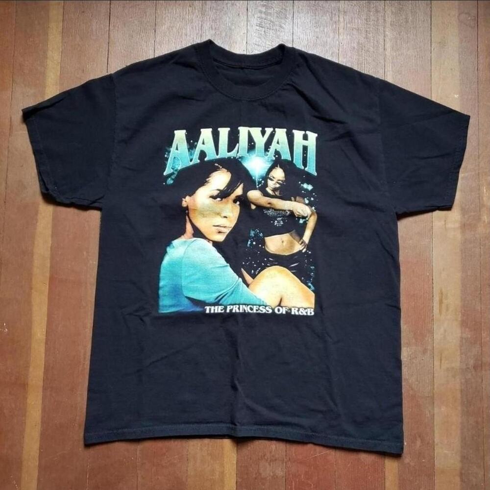 Vtg Y2k AALIYAH The Princess of R&B Photo Collage Graphic Hip Hop Rap T Shirt L